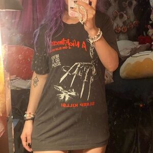 Gray red and white A nightmare on elm street shirt Freddy Krueger